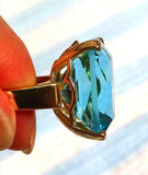 Vintage Aquamarine Gemstone Ring 14K Gold Women's Engagement Jewelry