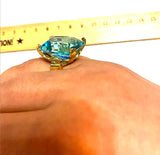 Vintage Aquamarine Gemstone Ring 14K Gold Women's Engagement Jewelry