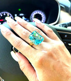 Vintage Aquamarine Gemstone Ring 14K Gold Women's Engagement Jewelry