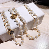 Double Layer Pearl Necklace For Women Rose Flower Women Wedding Jewelry