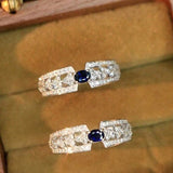 Vintage Blue Retro Bling Ring Women for Party Wedding Jewelry