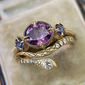 Purple Oval Snake Ring Set for Women Retro Wedding Party Jewelr