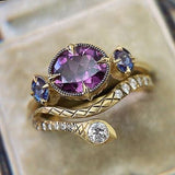 Purple Oval Snake Ring Set for Women Retro Wedding Party Jewelr