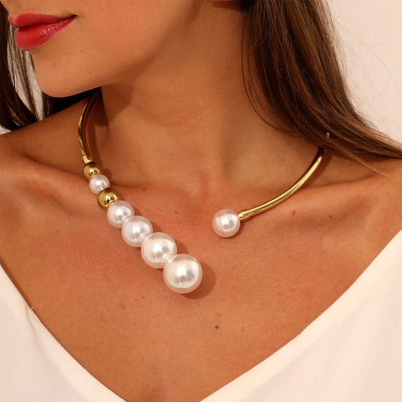 Big White Pearls Necklace For Women Gold Wedding Jewelry Gifts