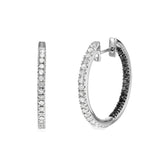 Round Black Spinel Hoop Earrings Silver Engagement for Women Jewelry