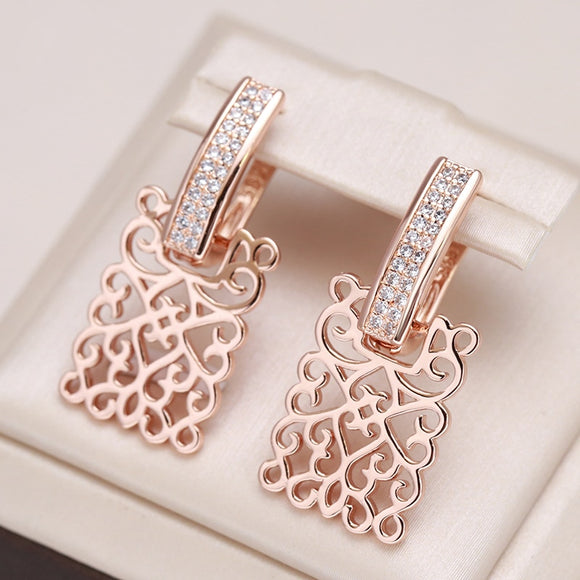 Vintage Natural Zircon Square Earrings 585 Rose Gold for Women Jewelry