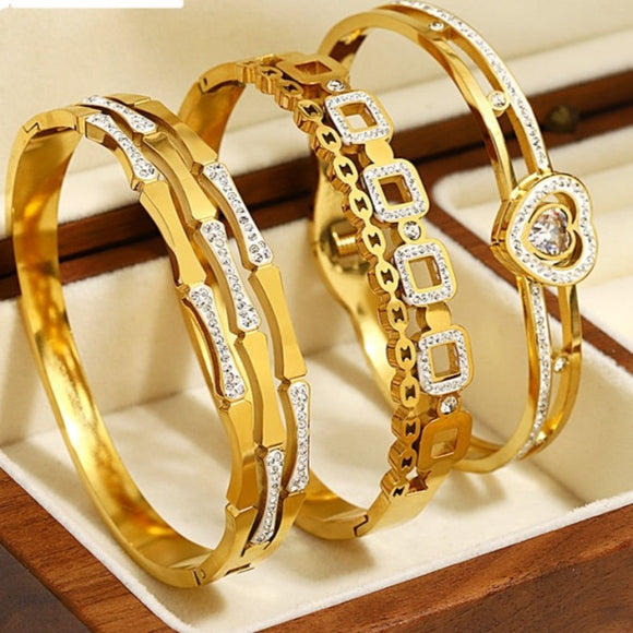 Zircon Heart Bamboo Bangle Bracelet for Women Wedding Jewelry