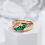 Natural Green Emerald Rose Gold Ring For Women Wedding Jewelry