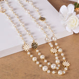 Double Layer Pearl Necklace For Women Rose Flower Women Wedding Jewelry