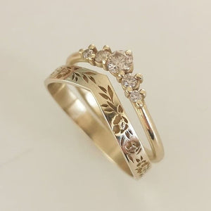 Vintage Carved Gold V-shaped Ring Set Women Wedding Wedding Jewellery