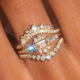 3 Pcs White Zircon Ring Set Gold Wedding for Women Jewelry