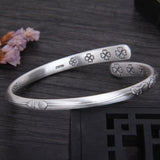 Lotus Flower Cuff Bracelet Vintage Silver For Women Jewelry