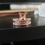 Shiny Morganite Gemstone Ring 14K Rose Gold Women Engagement Jewelry