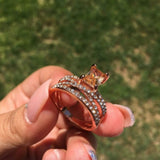 Shiny Morganite Gemstone Ring 14K Rose Gold Women Engagement Jewelry