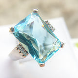 Blue Aquamarine Gemstone Ring 925 Silver Women Engagement Jewelry