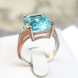 Large Ocean Blue CZ Cubic Zircon Stone 925 Silver Ring Women's Engagement Jewelry