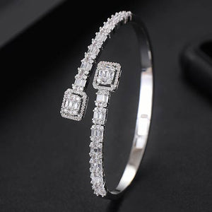 Luxury Stackable Bangle Silver Bracelet Cuff For Women Wedding Full Cubic Zircon Crystal Jewelry