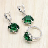 Vintage Green Zirconia Earrings Ring Pendant Necklace Silver 925 Jewelry Set Wedding Jewelry Sets