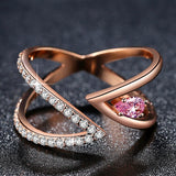 Vintage 18K Rose Gold Ring AAA+ Cubic Zircon CZ Cluster V Letter Adjustable Ring