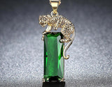 Luxury Emerald Leopard Pendant Necklace 14K Gold Women Jewelry