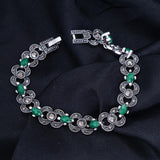 Ethnic Bohemian Green Stones Bracelet Silver Woman Jewelry