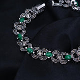 Ethnic Bohemian Green Stones Bracelet Silver Woman Jewelry