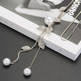 Luxury White Pearl Necklace Long Chain Women Engagement Jewelry