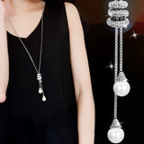 Luxury White Pearl Necklace Long Chain Women Engagement Jewelry