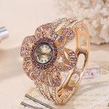 Big Flower Gemstone Watch 14K Yellow GoldWrist Watche Women Jewelry 