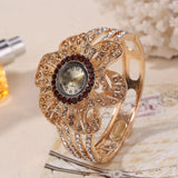 Big Flower Gemstone Watch 14K Yellow GoldWrist Watche Women Jewelry 