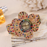 Big Flower Gemstone Watch 14K Yellow GoldWrist Watche Women Jewelry 