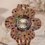 Big Flower Gemstone Watch 14K Yellow GoldWrist Watche Women Jewelry 