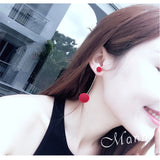 Women's Plush Ball Drop Earrings Fashion Elegant Red Black Pearl Long Earrings Wedding