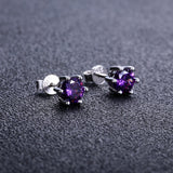 PurpelROUND PURPLE ZIRCON STUD EARRINGS 925 STERLING SILVER WEDDING JEWELRY