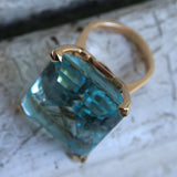 Vintage Aquamarine Gemstone Ring 14K Gold Women's Engagement Jewelry