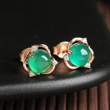 Natural Green Chalcedony Stud Earrings 925 Sterling Silver Women's Romantic Gift Fine Jewelry