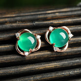 Natural Green Chalcedony Stud Earrings 925 Sterling Silver Women's Romantic Gift Fine Jewelry