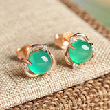 Natural Green Chalcedony Stud Earrings 925 Sterling Silver Women's Romantic Gift Fine Jewelry