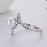 Twist Crystal White Pearl Ring for Women Wedding Engagement Jewelry