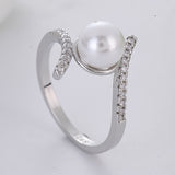 Twist Crystal White Pearl Ring for Women Wedding Engagement Jewelry