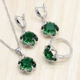 Vintage Green Zirconia Earrings Ring Pendant Necklace Silver 925 Jewelry Set Wedding Jewelry Sets