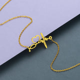 Heartbeat Yellow Gold Pendant Necklace Women Wedding Jewelry