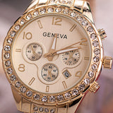 GEMSTONE YELLOW GOLD WATCH WOMEN'S SILVER QUARTZ WRISTWATCH ANOLOG BRACELET