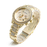 Gemstone Yellow Gold Watch Women's Silver Quartz WristWatch Anolog Bracelet