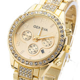 Gemstone Yellow Gold Watch Women's Silver Quartz WristWatch Anolog Bracelet