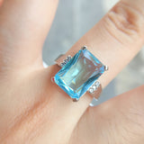 Blue Aquamarine Gemstone Ring 925 Silver Women Engagement Jewelry