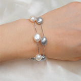 Natural Freshwater Baroque Pearl Bracelet  Genuine 925 Sterling Silver Women's Link Chain Jewelry