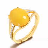 Natural Yellow Amber Ring Adjustable 14K Yellow Gold Women's Engagement Jewelry