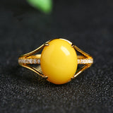 Natural Yellow Amber Ring Adjustable 14K Yellow Gold Women's Engagement Jewelry