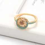 Lucky Eye Gemstone Ring Blue 14K yellow Gold Wedding Band Women Jewelry